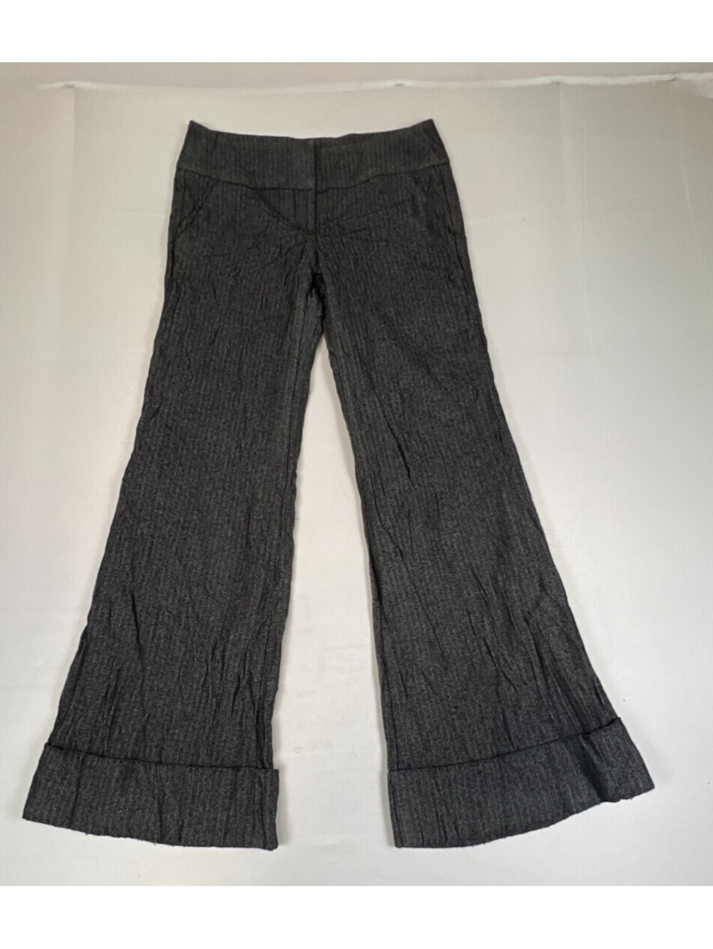 Bebe Women's Black/Grey Size 6 Wool Blend Herringbone Cuffed Pants